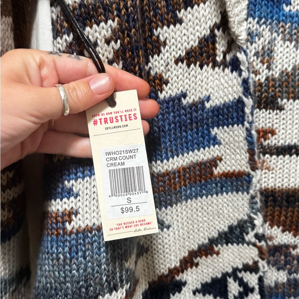 Idyllwind Multicolor Knit Open-Front Cardigan - Blue, Brown, Cream - Picture 5 of 13